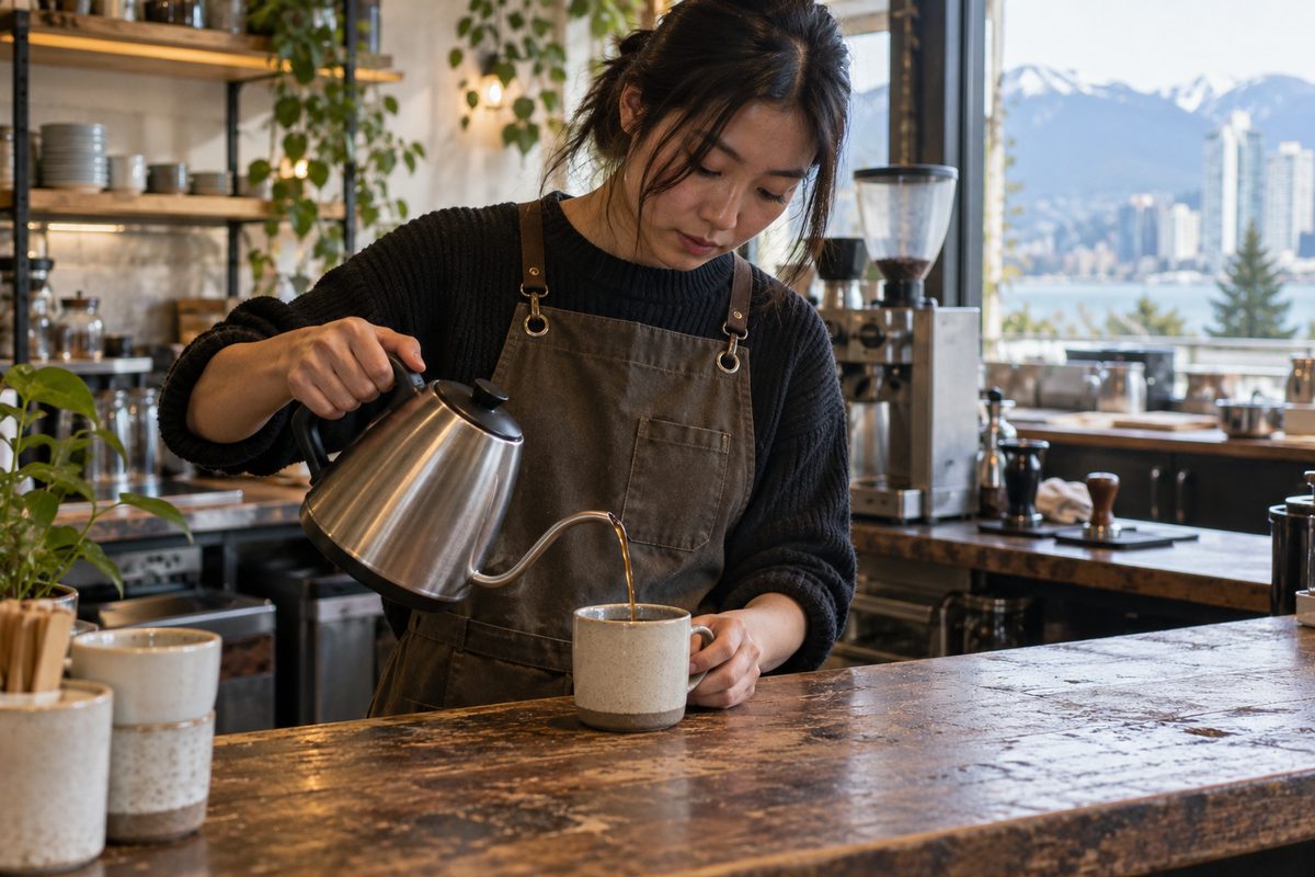 Fresh coffee poured into a ceramic cup